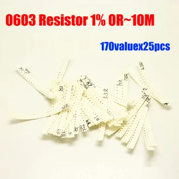 0603 170valuesX25pcs=4250pcs SMD Rezistor Kit 0R~10M Resistor Pack 1% Torlerance