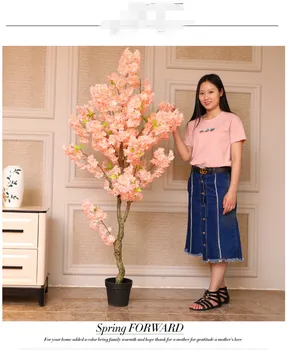 1,6 M Înălțime Alb Culoare Roz Copac Floare de Cires Cu Vaza Pentru Living Magazin Peisaj DIY Florale Nunta Decor