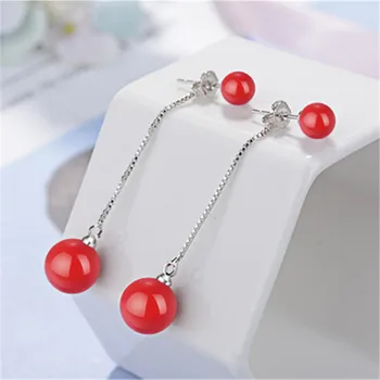 1 Pereche de Femei Creative Dublu Roșu Perle Legăna Ciucure Ureche Stud Cercei Moda Doamnelor Bijuterii E0927