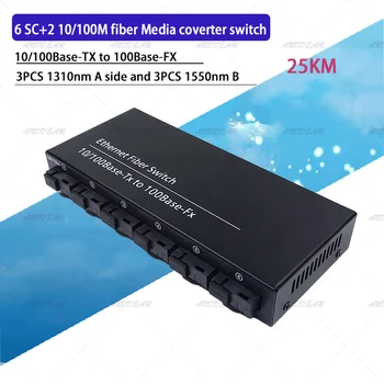 10/100M Fast switch Converter 25KM Ethernet Fiber Optic Media Converter Modul Single 2*RJ45 & 6*SC rapid Comutatorul de fibre