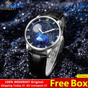 100%Original WISHDOIT Bărbați Automat Ceas Mecanic din Piele rezistent la apa Luminos Înstelat Ceasuri Casual Fashion Ceasuri de mana