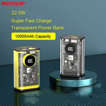 10000mAh Transparent Putere Banca 22.5 w Super-Rapid de Încărcare Portabil Schimb Baterie Auxiliară Cu LED-uri de Lumină Powerbank Pentru iPhone