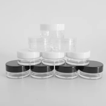 100buc 2g 3g 5g Borcan Face Borcan Cosmetice Proba Recipient Gol de Plastic Rotund cu Capac Sticlă Mică cu Alb Negru Capac Clar