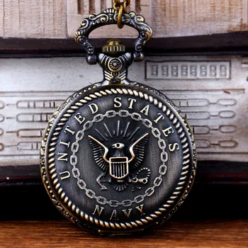 1075Fashion personalitate bronz mare lanț de fier cerc pasăre scut retro cuarț ceas de buzunar Clasic vintage ceas de buzunar