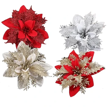 10BUC 14cm Sclipici Artificiale Flori de Craciun Xmas Ornamente pentru Pomul de Crăciun Decoratiuni pentru Casa Cadou de Anul Nou Navidad