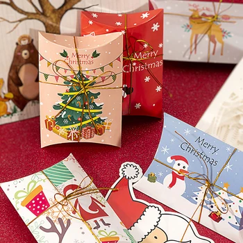 10buc Crăciun Pernă Formă de Cutie de Bomboane Crăciun Fericit Hârtie Cadou Packging Cutie Copii Favoruri An Nou Fericit 2023