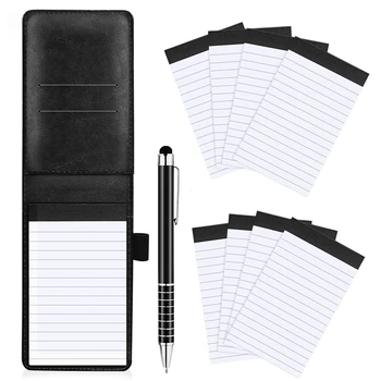 10buc Mini Buzunar Notepad Titularul Set cu Pix Metalic și Buzunar Notebook Rezerve (Negru)