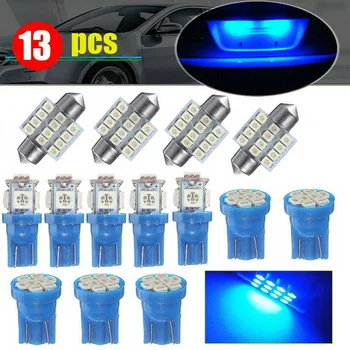 13pcs Lumini LED-uri Albastre de Tuning Auto Interior Interior Lampă Decorativă Dom Harta Ușa de Înmatriculare Lumini Becuri Auto Produse
