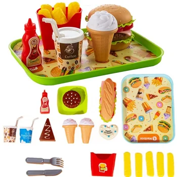 19pcs Copii Pretinde Hrană Casa de Joc Burger, Hot Dog, cartofi Prajiti Set de Bucatarie de Joacă pentru Copii, Casă de Jucarii Educative