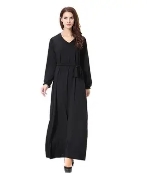 1buc/lot femeie solidă casual rochie musulman dubai dubai Islamic rochii cu maneci lungi v-neck rochie de moda