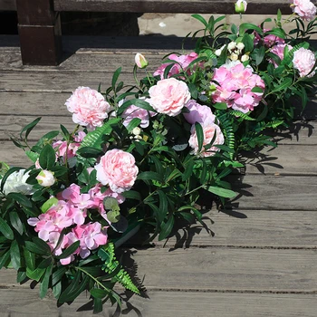 1m manual petrecerea de nunta fondul arc de fier decor diy flori artificiale roz cu frunze verzi drum duce flori row runner