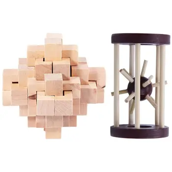 2 buc Lemn Puzzle Teaser Creier Jucărie Jocuri :1buc Centralizare Puzzle & 1buc Tetrakaidecahedron Blocare Puzzle Logica