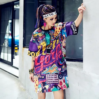 2019 Vară de Moda Hip Hop Stil Liber Tricou Femei Graffiti Model Ajur Mesh T-shirt, Bluze Casual