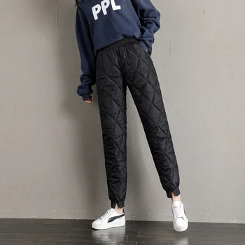 2021 Coreean Bumbac Pantalonii De Iarnă Pantaloni Femei Streetwear Alb Artificiale Jos Gros Cald Pantaloni Pantaloni Femei Pantaloni Japoneze