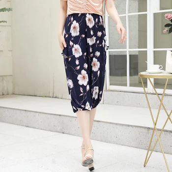 2021 Moda de Vara pentru Femei Trei Sferturi Pantaloni cu Print Floral Harem Liber Talie Elastic Doamnelor Pantaloni Casual Pantaloni pentru Femeie
