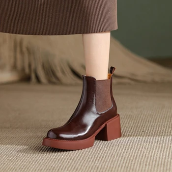 2021 Moda pentru Femei Pantofi Split din Piele Glezna Cizme Rotund Toe Indesata Cizme pentru Femei de Toamna/Iarna Platforma Pantofi Femei Pantofi Punk
