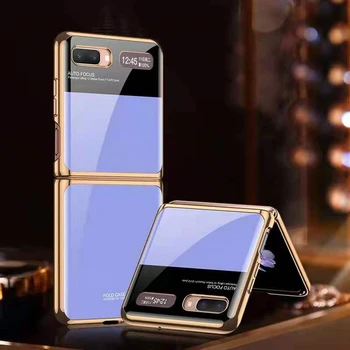 2021 Nou Caz pentru Samsung Galaxy Z Flip 5G Caz de Sticlă de Lux Placare cu Cadru din Plastic Dur Înapoi Telefonul Cover pentru Galaxy Z Flip