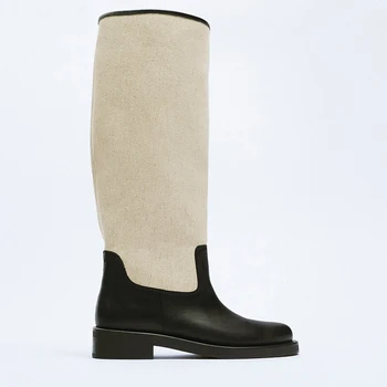 2021 Toamna Genunchi-Cizme Toc Gros de Piele Cusute Direct Cizme Cavaler Frumos Cizme Stil Britanic Pantofi de Femeie Botas