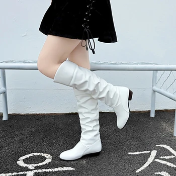 2021Spring Moda Femei Cizme Cizme Botas Feminin Întinde PU Cizme din Piele Pantofi de Femeie Alb Negru Romi Genunchi-Lungime Boots34-43