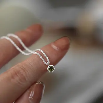 2022 Bijuterii Argint 925 Spumante Clavicula Lanț Cravată Colier Diamant Verde Gypsophila Pandantiv Colier Pentru Femei