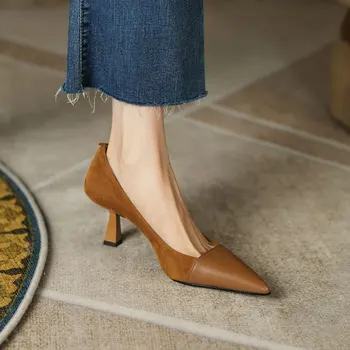 2022 Noi Femeile Pompe Subliniat Toe Pantofi Cu Toc Mediu Din Piele Pu Culoare Mixt Doamnelor Pantofi De Petrecere De Birou De Sex Feminin Pantofi Primavara Toamna