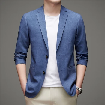 2022 Nouă de Primăvară și de Toamnă Clasa de Top Carouri Albastru Bărbați Sacouri Jachete Barbati Smart Casual Non-fier Costum Slim Fit Straturi