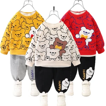 2022 Nouă Primăvară de Îmbrăcăminte pentru Băieți Set Complet Maneca Ursul Desene animate Model Tricou + Pantaloni 2 buc Costum pentru Copii Pentru Copii Tinutele Casual