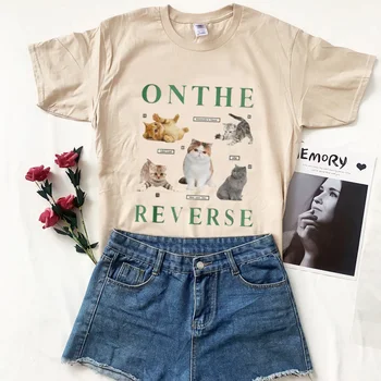 2022 Pe Revers Pisoi 90 Tendință Casual T-shirt Haine Femei de Vara pentru Femeie T Îmbrăcăminte Doamnelor Print Graphic Tee