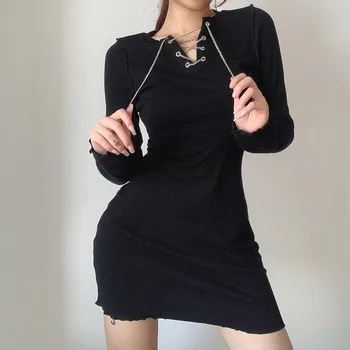 2022 Toamna Noua Moda pentru Femei Sexy Slim Fit Show Subțire de Culoare Solidă Bază Decimarea V-neck Mâneci Lungi Confortabil Rochii