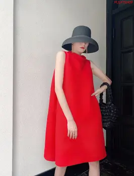2023 Vară de Moda pentru Femei de Stradă de Talie Mare Vrac Rochie Midi de Culoare Solidă Cutat Mic Guler Vestido De Mujer Roba Roba