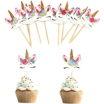 24 buc/lot Copil de Dus Decoratiuni Desene animate cu Unicorn Cupcake Toppers Tort de Decorare Ponturi Card de Copii Fata de Consumabile Partid Ziua de nastere
