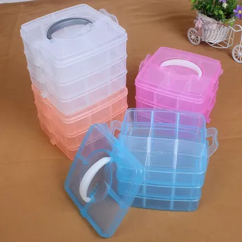 3 Straturi De 18 Grile De Plastic Transparent De Depozitare Cutie De Bijuterii Compartiment Reglabil Container Pentru Dreptunghi Caseta De Bijuterii Caz