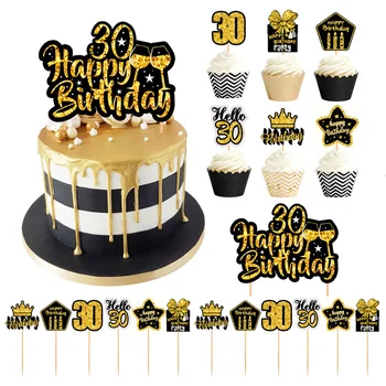 30 40 50 60 Ani Cupcake Toppers Fericit Ziua de naștere Petrecere de Aniversare Adult de-a 30 a 40 a 50 a 60-a Aniversare Tort Fân Decor