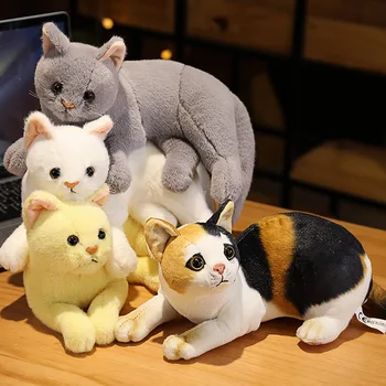 32cm Simulare Minte Cat Jucărie de Pluș de Desene animate Drăguț Alb/Galben/Gri Pisica Animal de Pluș Acasă Decor Papusa pentru Copii, Cadou de Ziua de nastere