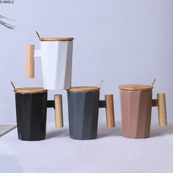 380ml Mâner din Lemn Ceramica Cana de Cafea Creative Poligonale Office Acasă Lapte Ceașcă de Ceai Pentru Cadou