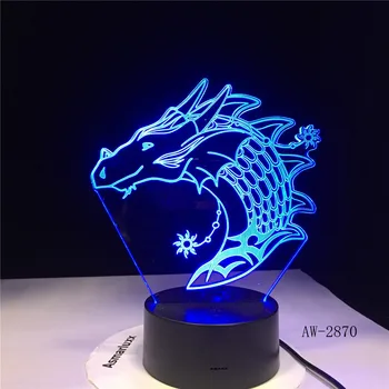 3D-2870 Lampă de Masă Dragon 3D Iluzie USB Senzor RGB Copil Copii Cadou Noapte Fury Lumina de Noapte LED Decor birou