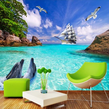 3D personalizat Fotografie Tapet Delfin Mare Insula Natura Peisaj 3D Mari picturi Murale Tapet Pentru Camera de zi TV de fundal de Decor de Perete