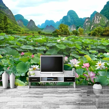 3D personalizat Fotografie Tapet Frunze de Lotus Floare Verde Peisaj de Munte Murală Sala de Mese Camera de zi Canapea Fundal TV Decor de Perete
