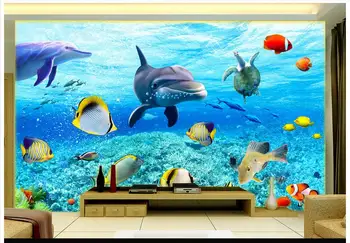 3D picturi murale de fundal personalizate picture murale de perete de hârtie 3D Underwater World Dolphin TV de Perete Pictura Decorativa de perete decor