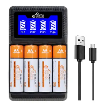 4-Sloturi USB, Incarcator , 1.2 V 2800mAh AA Ni-MH Baterie Reîncărcabilă pentru aparat Foto Jucărie Lanterna Creion
