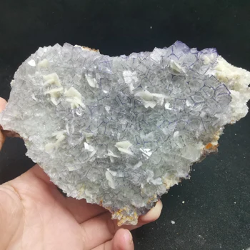 403.9 gNatural rare violet fluorit și fluorină aluminiu gips asociate minerale-specimen de piatră și de CRISTAL de VINDECARE de CRISTAL QU