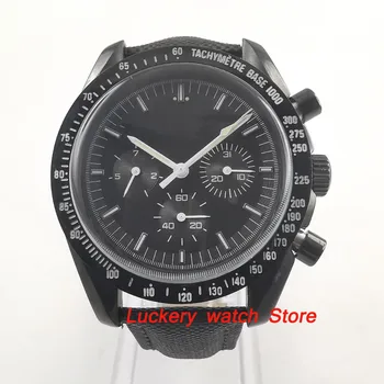 40mm nici un logo bărbați ceas cadran negru Arcuite sticlă Multifuncțională data mișcarea Automată barbati ceas-BA67