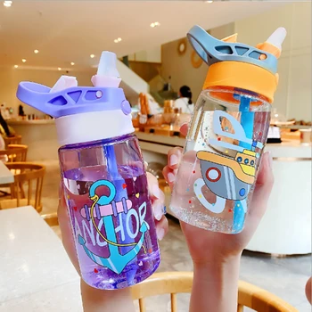 480ml Copii Desene animate Animale Școală Apa de Băut Paie Sticla Sănătos Plastic Portabil Paie Baby Cana Cu Autocolante Sticla de Apa