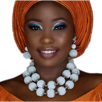 4UJewelry mai Recente 2018 Africa de Mireasa Margele Alb Set de Bijuterii Handmade Mingi de Set Colier pentru Nigerian Petrecere Transport Gratuit Dubai