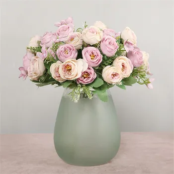 5 furci 10 Capete de Trandafir Bujor Flori Artificiale Nunta Decor Acasă de Mătase, Flori False Decoratiuni de Toamna
