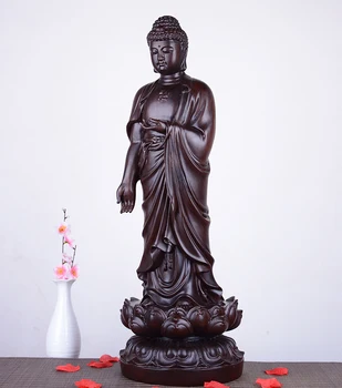 50cm Mare de înaltă calitate ACASĂ de familie Camera de zi Altar Sakyamuni RULAI Tathagata BUDDHA binecuvânteze Lemn de Abanos PARTE sculptură de artă statuie