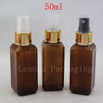 50ml X 50 Gol Pătrat Maro Sticla de Plastic Cu Aur Aluminiu Pulverizare Sticle de Parfum,Culoare Cosmetice de Ambalare Container
