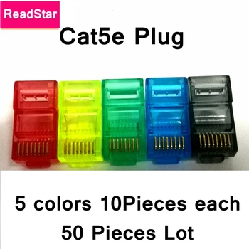 50PCS/LOT ReadStar de Înaltă calitate, placare cu aur de culoare CAT5e UTP mufă RJ45 neecranat RJ45 conector 5 culori x10 bucati fiecare culoare