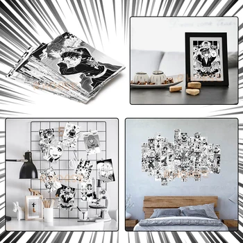 50Pcs Manga Colaj Foto Kituri de Alb și Negru Anime Panou Estetice Imagine Pictura Dormitor Dormitor Art Decor de Perete pentru Adolescenti