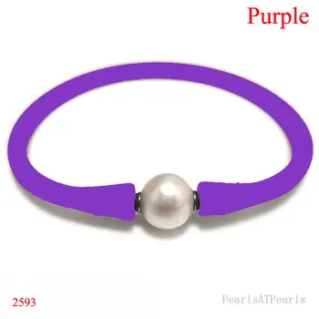 6.5 cm 10-11mm Un AA Rotundă Naturală Perla Violet Cauciuc Elastic Bratara de Silicon Pentru Barbati